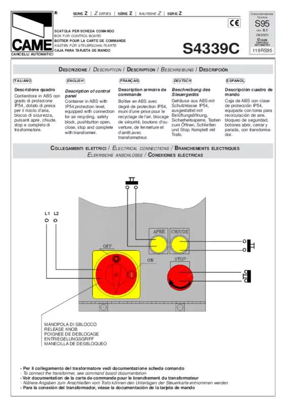 Mode d'emploi CAME S4339C