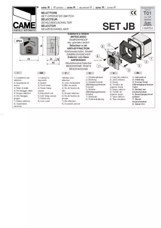 Mode d'emploi CAME SET JB