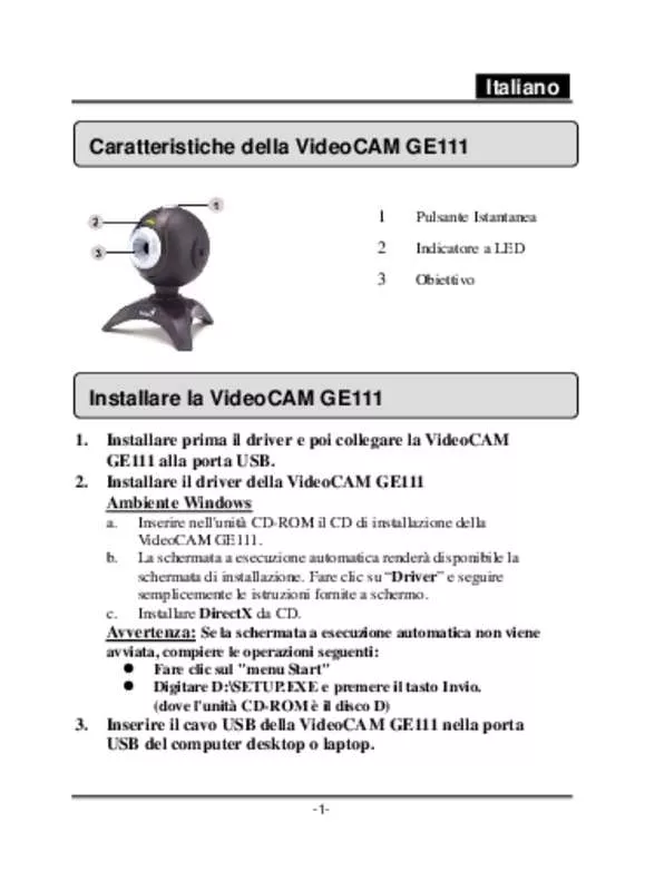 Mode d'emploi GENIUS VIDEOCAM GE111