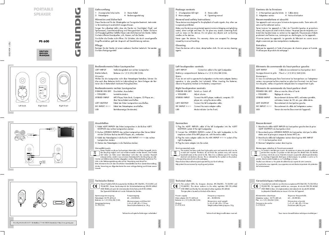 Mode d'emploi GRUNDIG PS 600