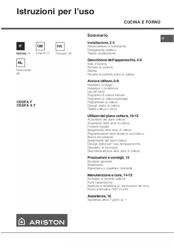 Mode d'emploi HOTPOINT CE6IFA X F