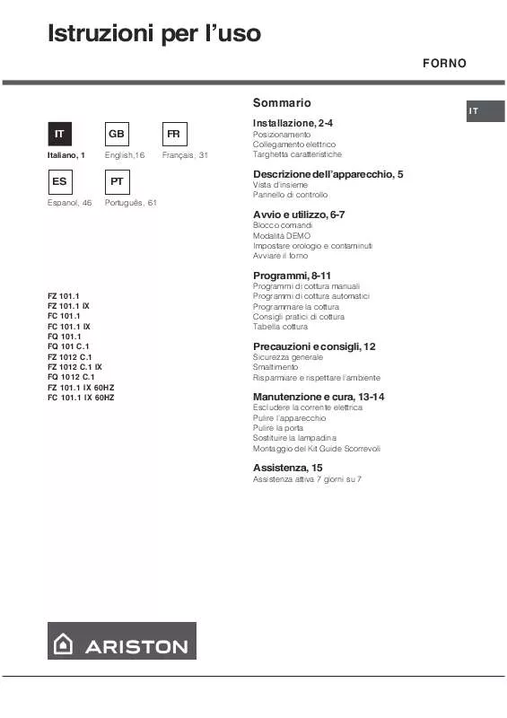 Mode d'emploi HOTPOINT FC 101.1 IX 60HZ