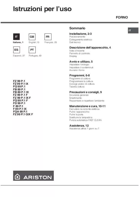 Mode d'emploi HOTPOINT FZ 99 P.1 GIX F