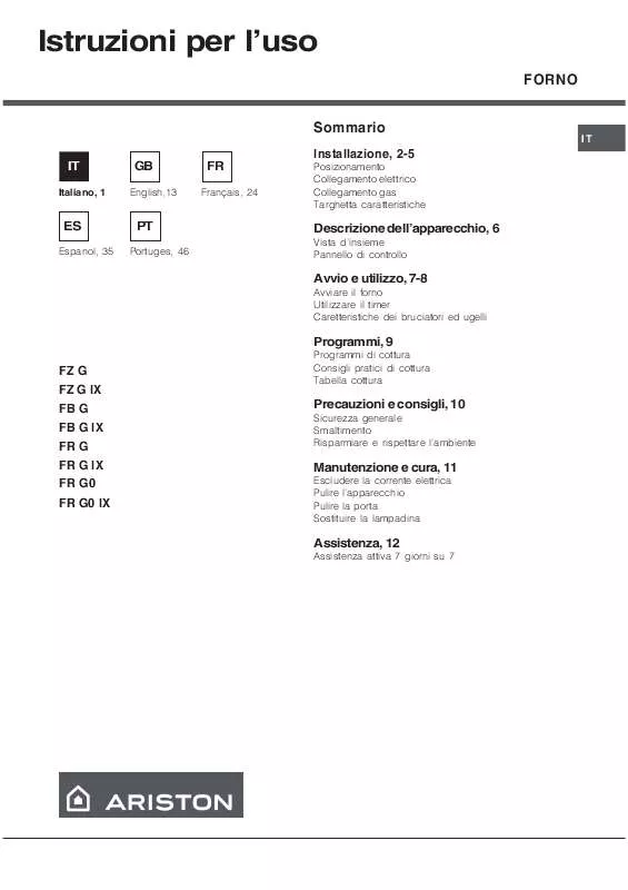 Mode d'emploi HOTPOINT FZ G IX