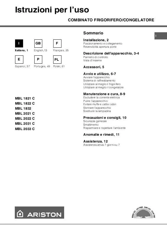 Mode d'emploi HOTPOINT MBL 1821 C