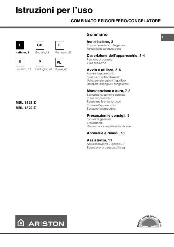 Mode d'emploi HOTPOINT MBL 1821 Z