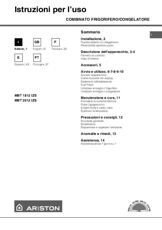 Mode d'emploi HOTPOINT MBT 2012 IZS