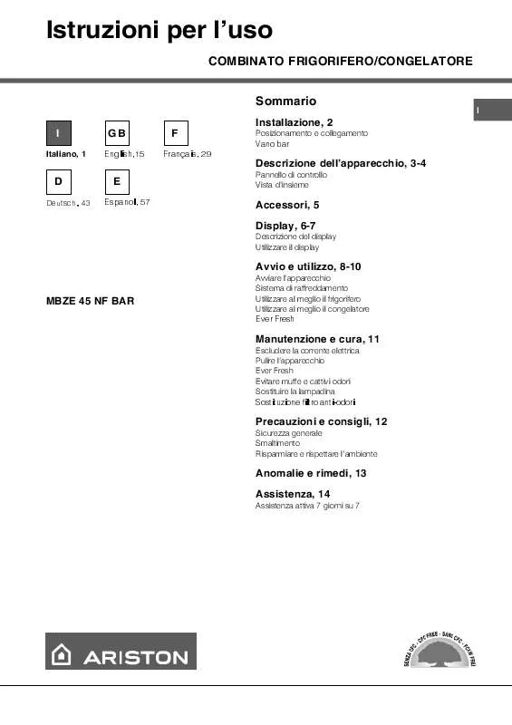 Mode d'emploi HOTPOINT MBZE 45 NF BAR