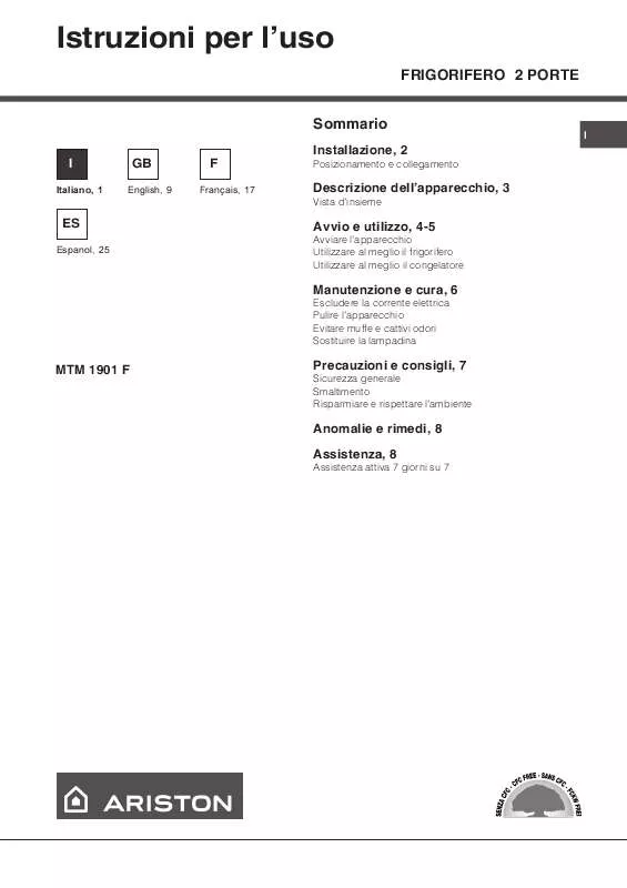 Mode d'emploi HOTPOINT MTM 1901 F