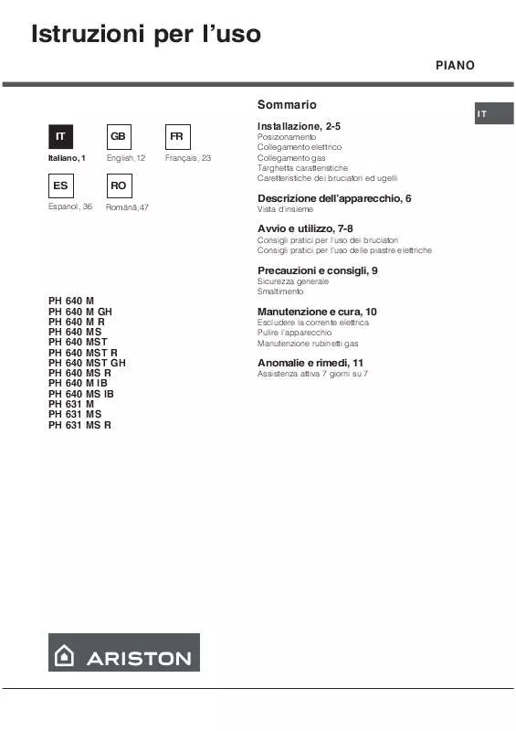 Mode d'emploi HOTPOINT PH 631M