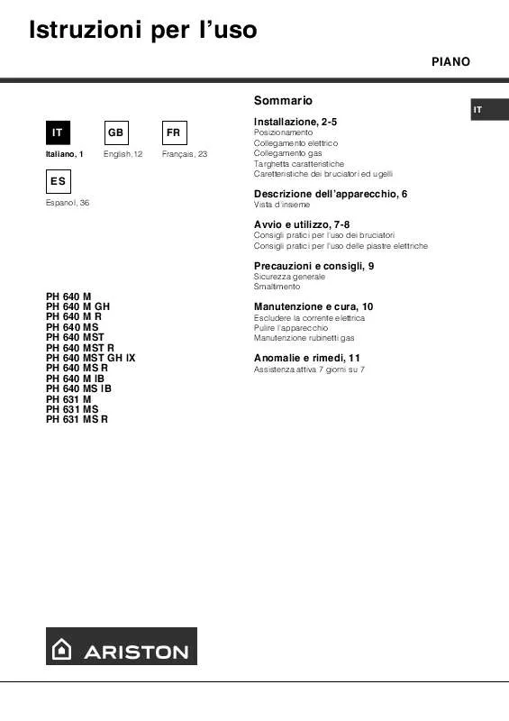 Mode d'emploi HOTPOINT PH 631MS R