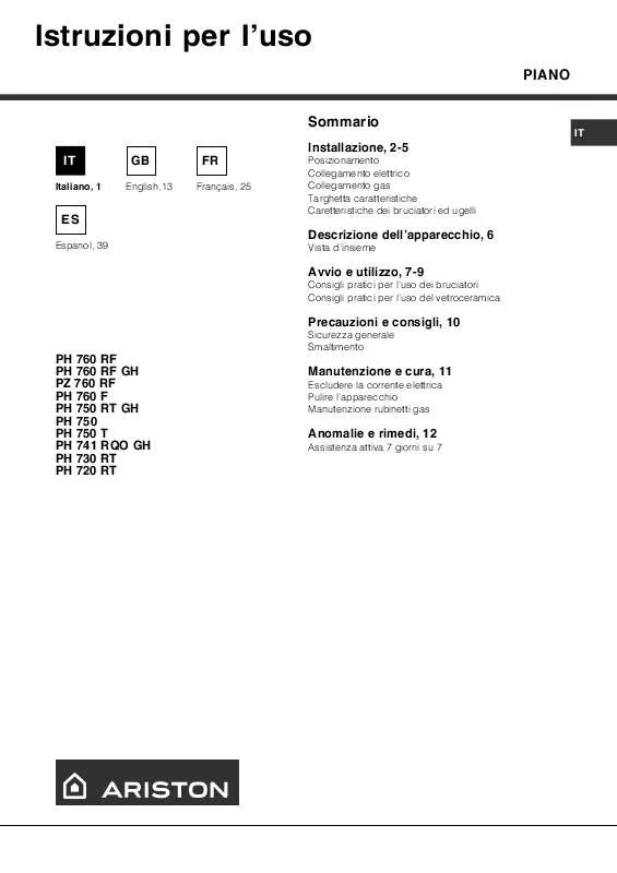 Mode d'emploi HOTPOINT PH 730 RT