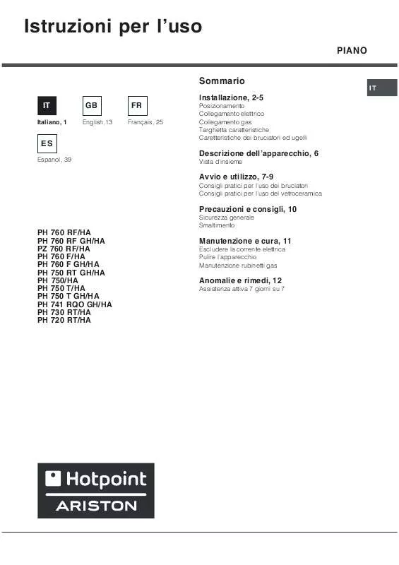 Mode d'emploi HOTPOINT PH 741 RQO GH/HA