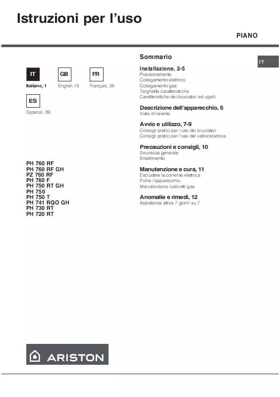 Mode d'emploi HOTPOINT PH 750 T GH