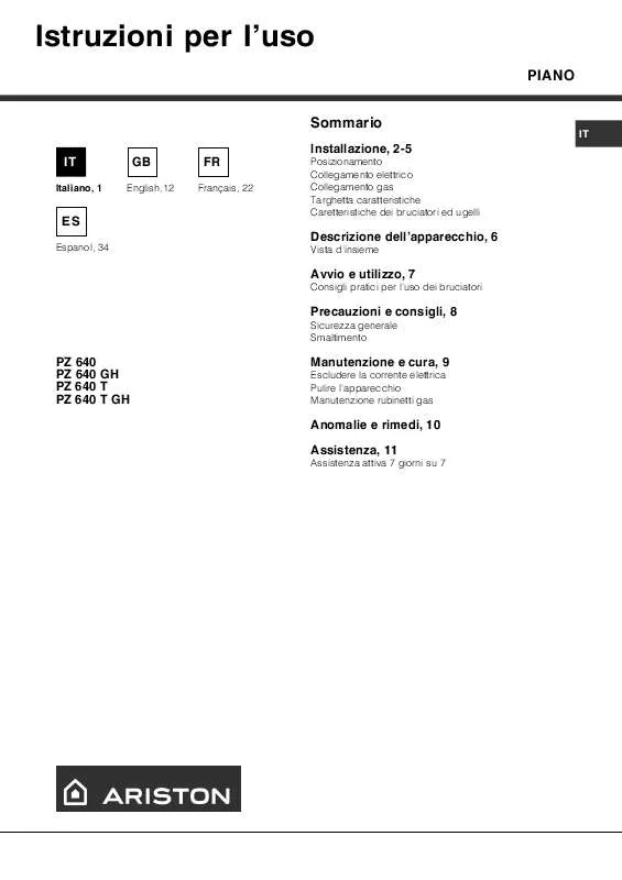 Mode d'emploi HOTPOINT PZ 640 GH