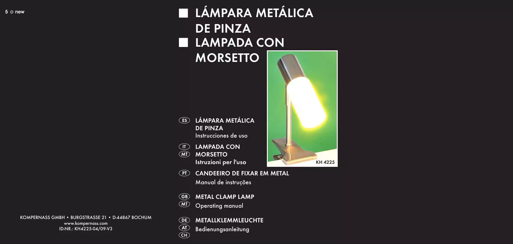 Mode d'emploi KOMPERNASS KH 4225 METAL CLAMP LAMP