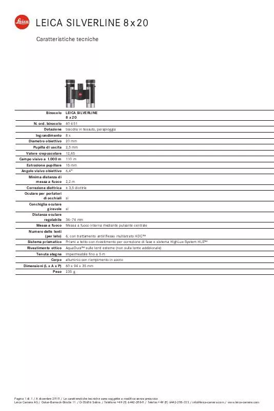 Mode d'emploi LEICA SILVERLINE 8X20