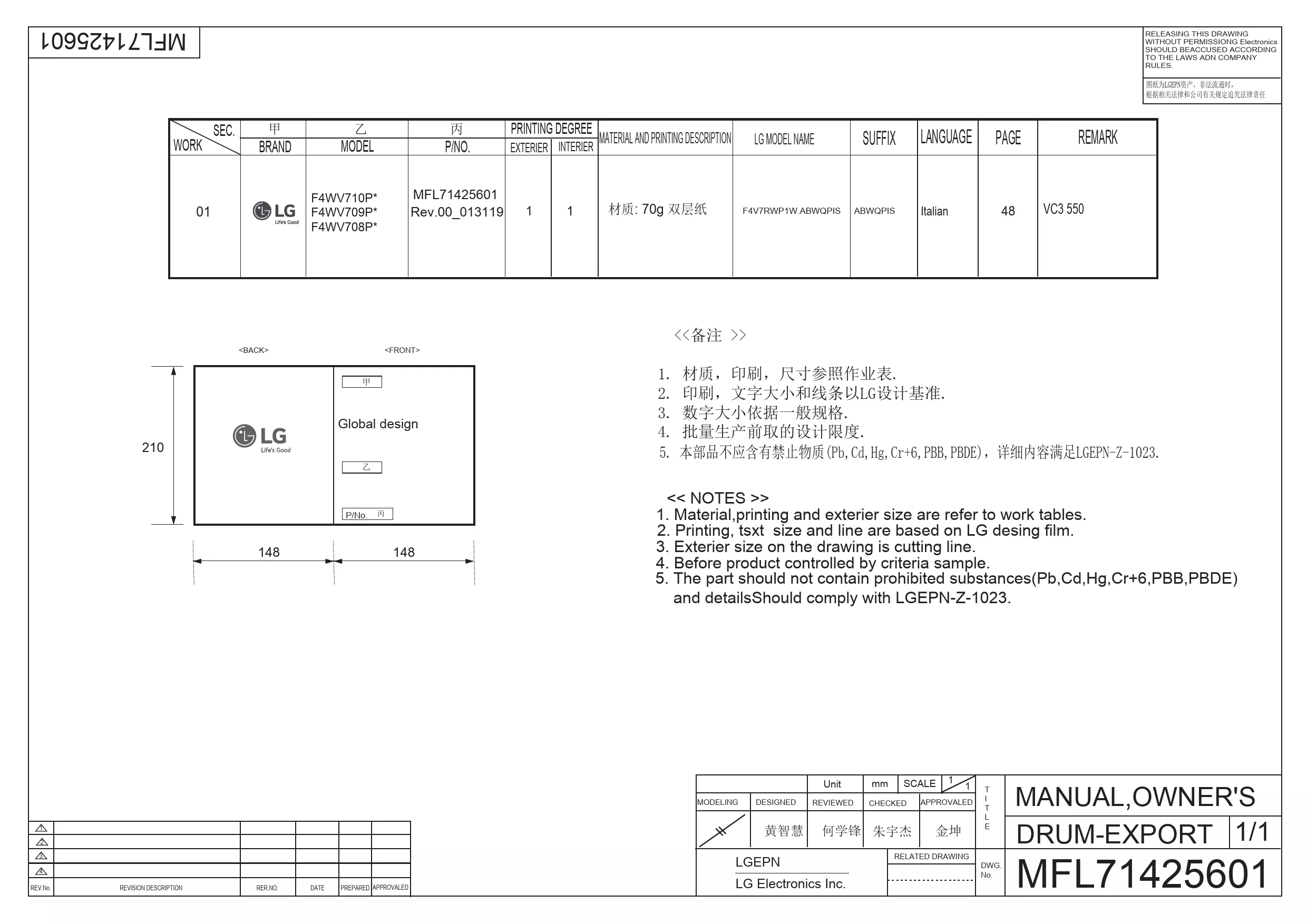Mode d'emploi LG F4WV708P1