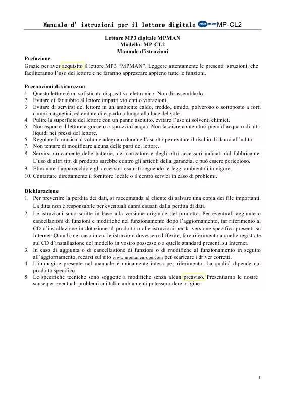 Mode d'emploi MPMAN MP-CL2