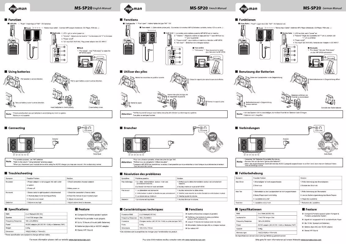 Mode d'emploi MPMAN MP-SP20