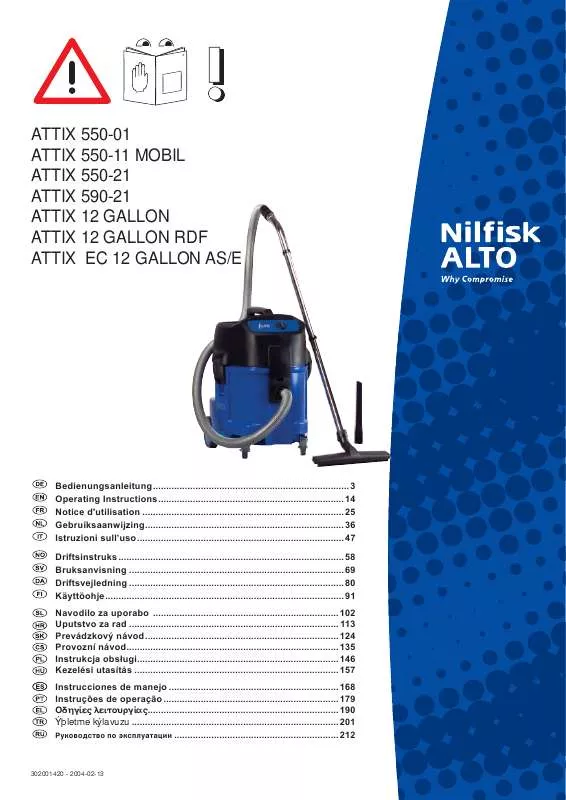 Mode d'emploi NILFISK ATTIX 12 GALLON RDF