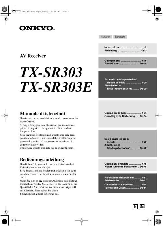 Mode d'emploi ONKYO TX-SR303