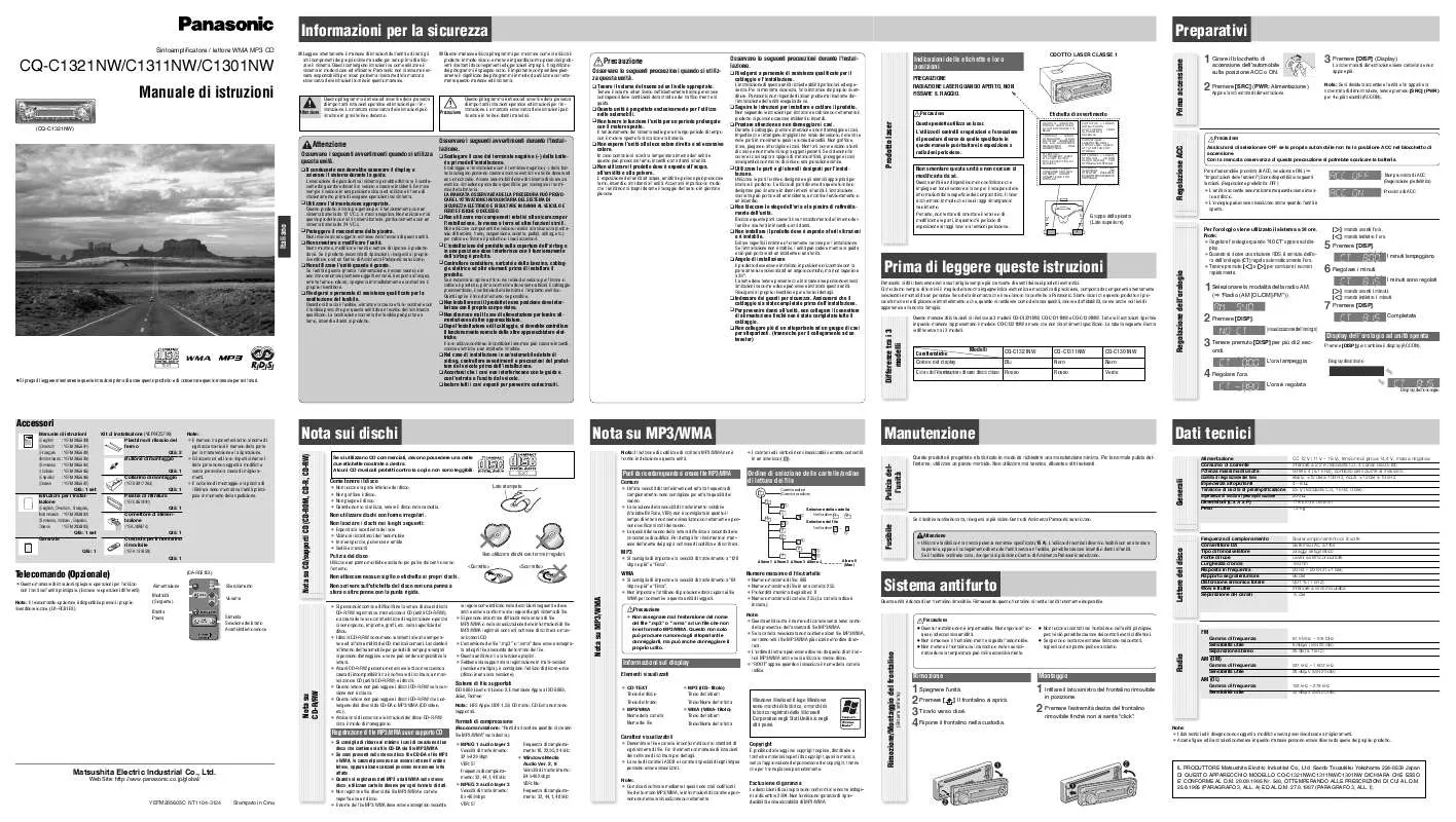 Mode d'emploi PANASONIC CQ-C1301NW