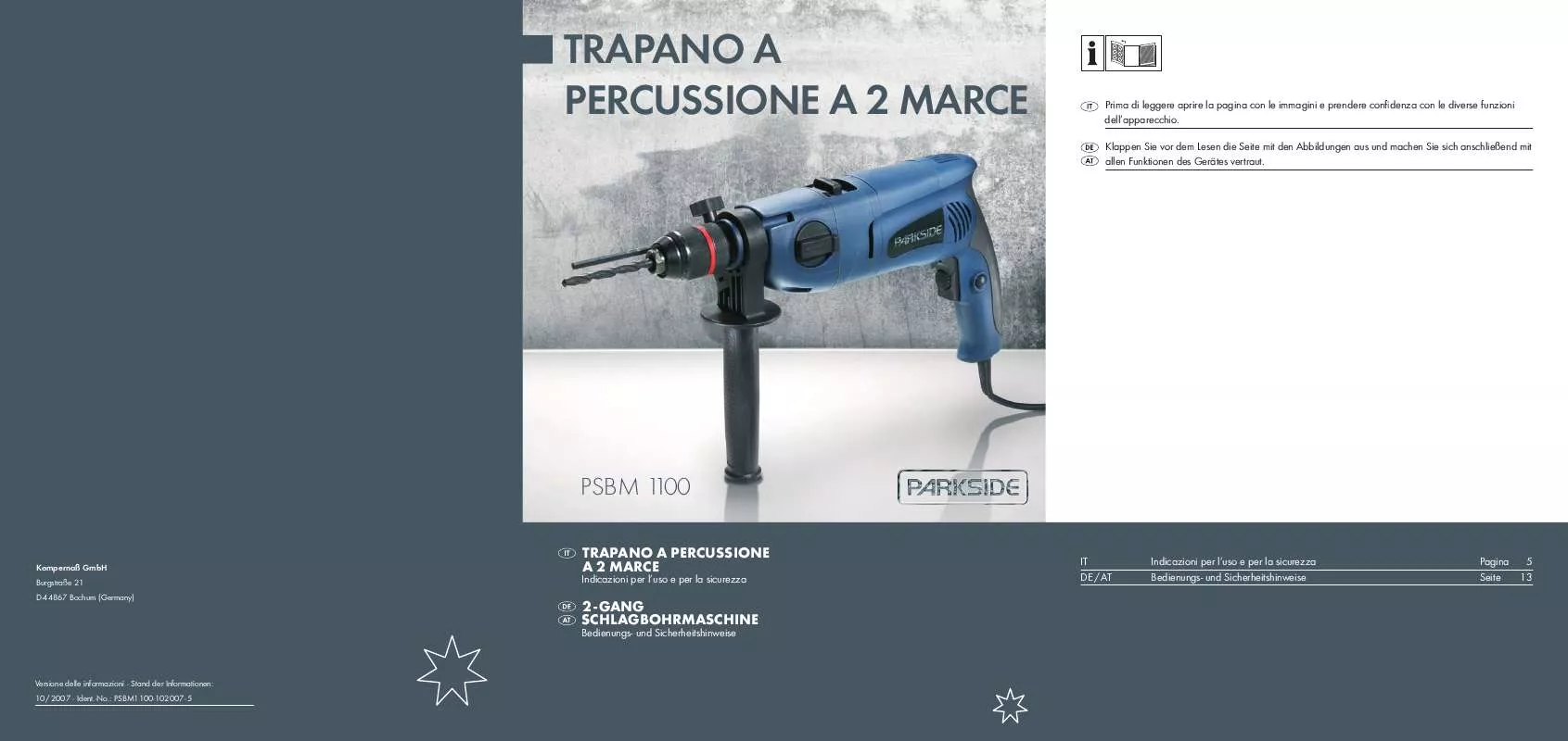 Mode d'emploi PARKSIDE KH 3143 2-SPEED HAMMER ACTION DRILL