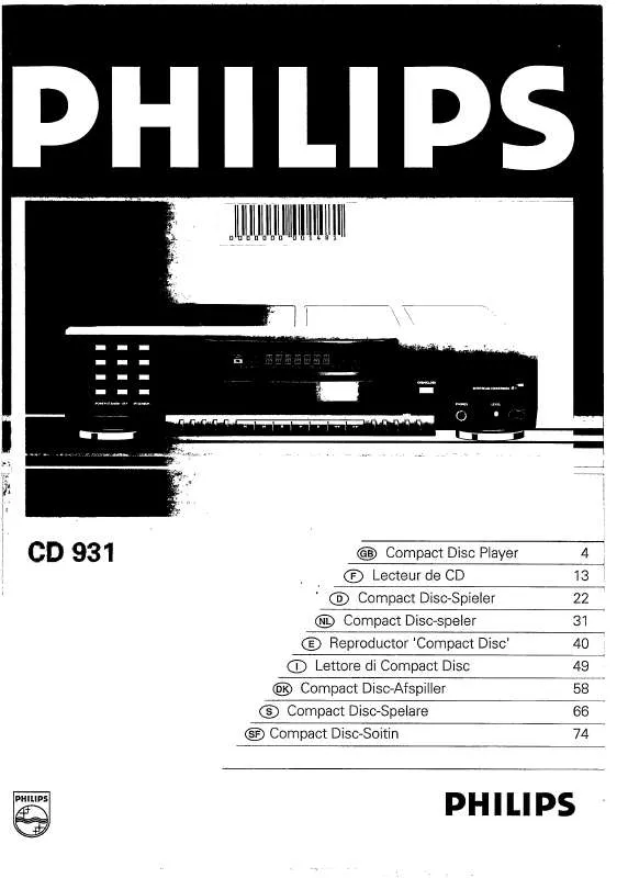 Mode d'emploi PHILIPS CD931-13S