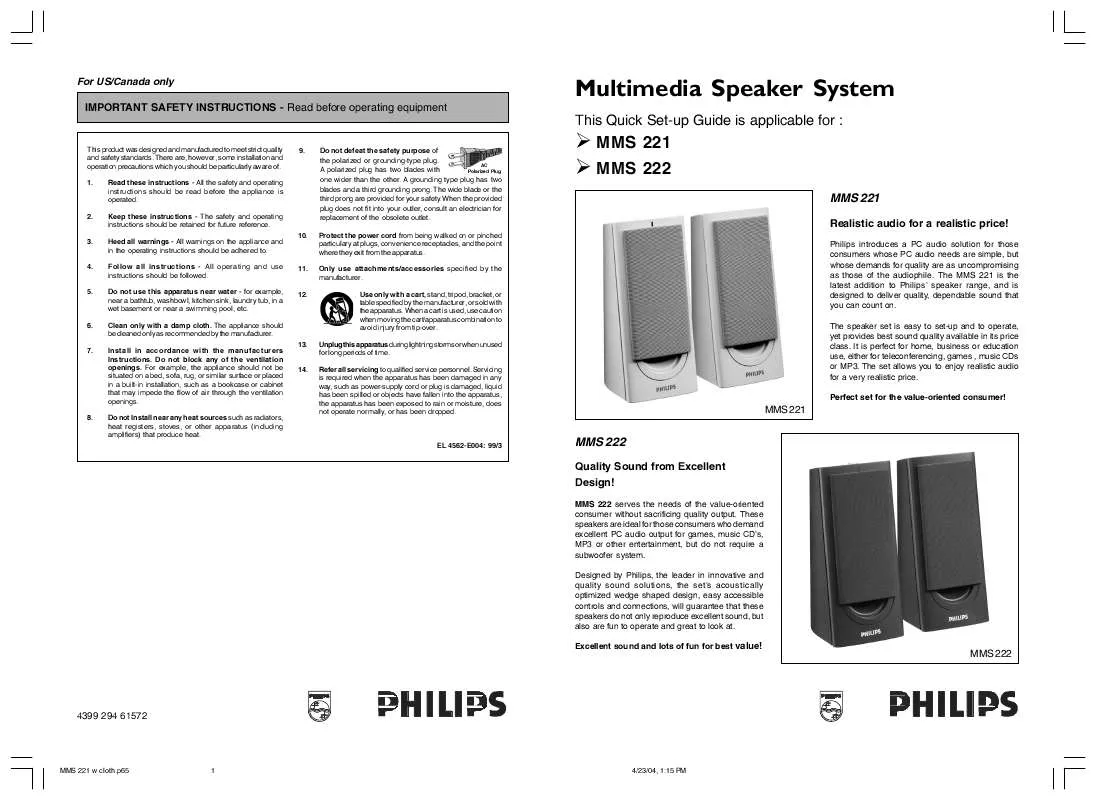 Mode d'emploi PHILIPS MMS221-00C