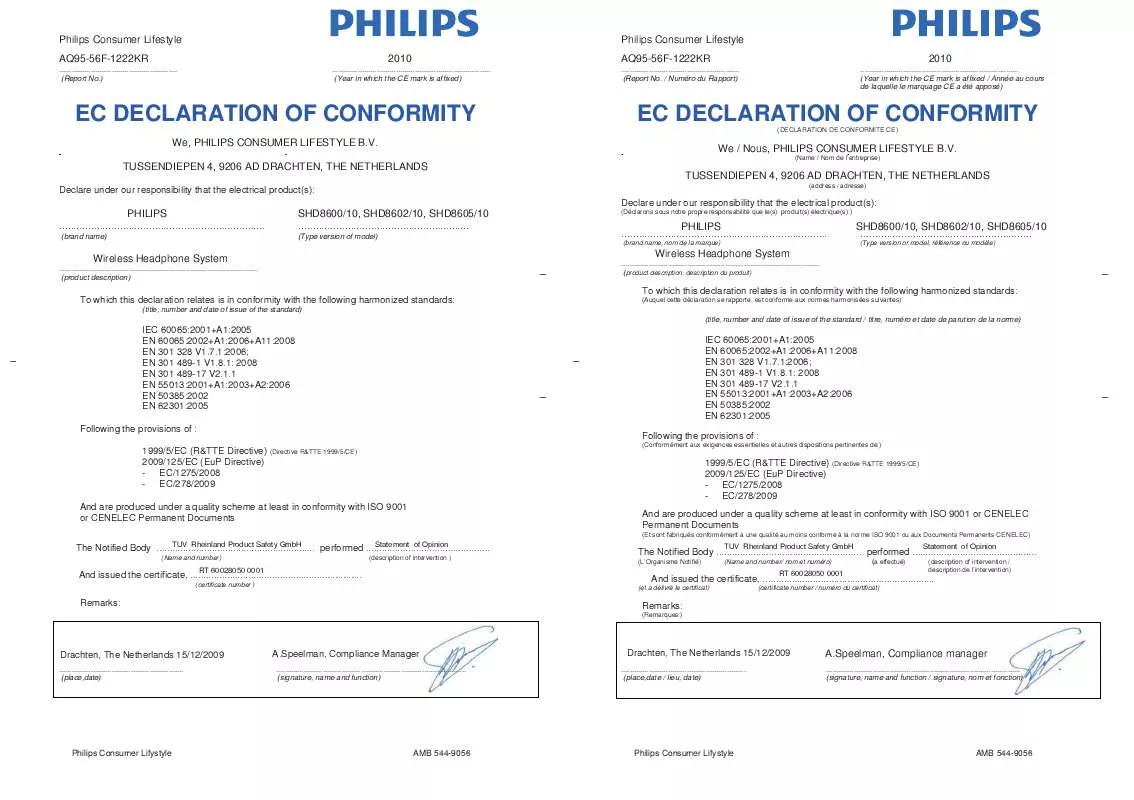 Mode d'emploi PHILIPS SHD8600