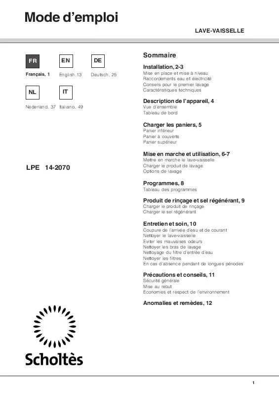 Mode d'emploi SCHOLTES LPE 14-2070