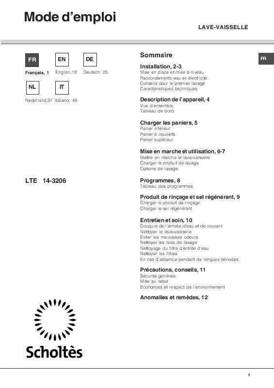 Mode d'emploi SCHOLTES LTE 14-3206