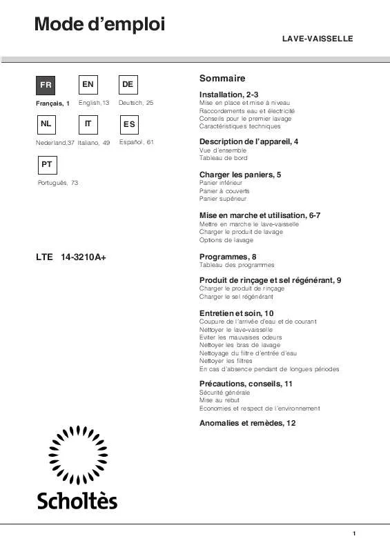 Mode d'emploi SCHOLTES LTE 14-3210 A