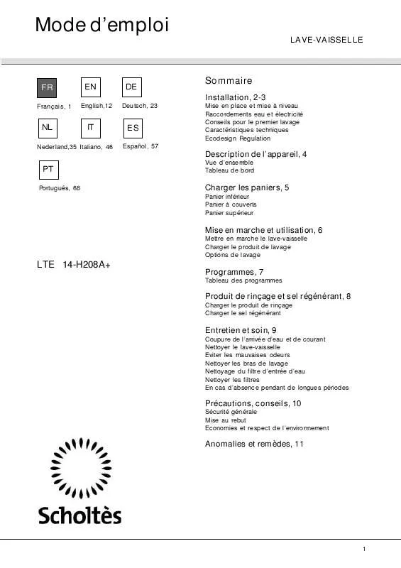 Mode d'emploi SCHOLTES LTE 14-H208 A