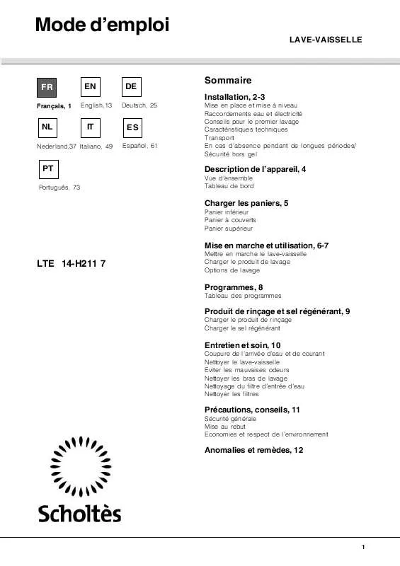 Mode d'emploi SCHOLTES LTE 14-H211 7