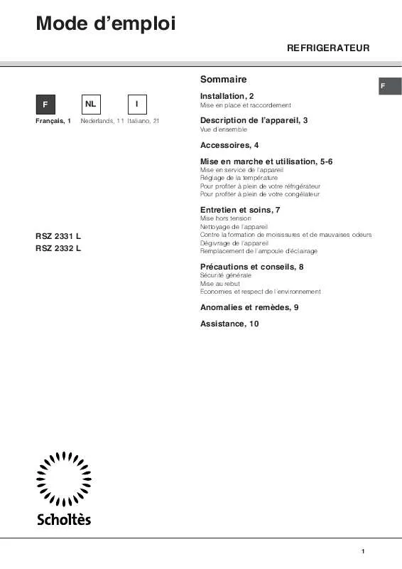 Mode d'emploi SCHOLTES RSZ 2331 L