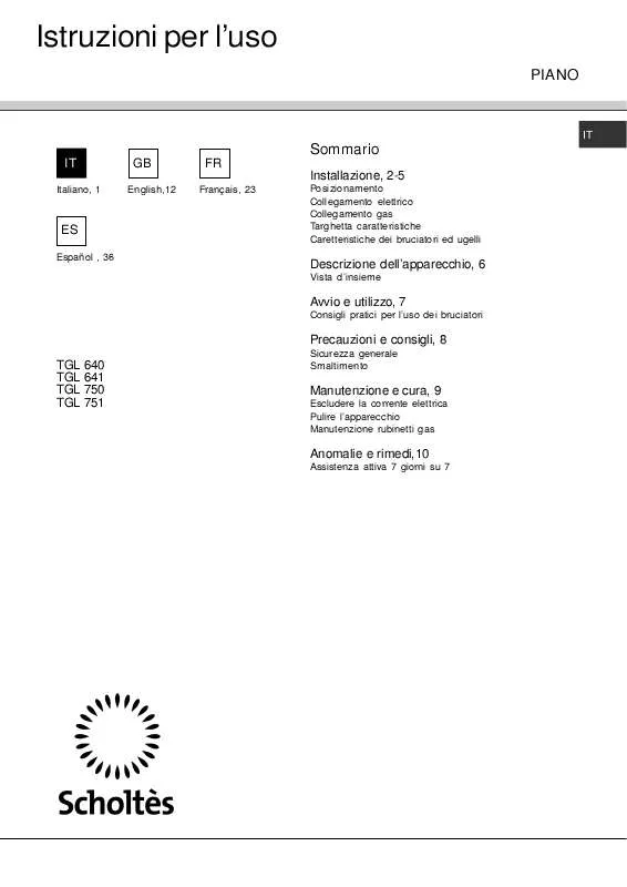 Mode d'emploi SCHOLTES TGL 641