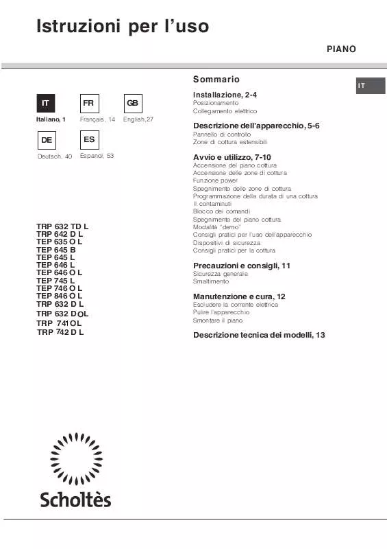 Mode d'emploi SCHOLTES TRP 741 OL