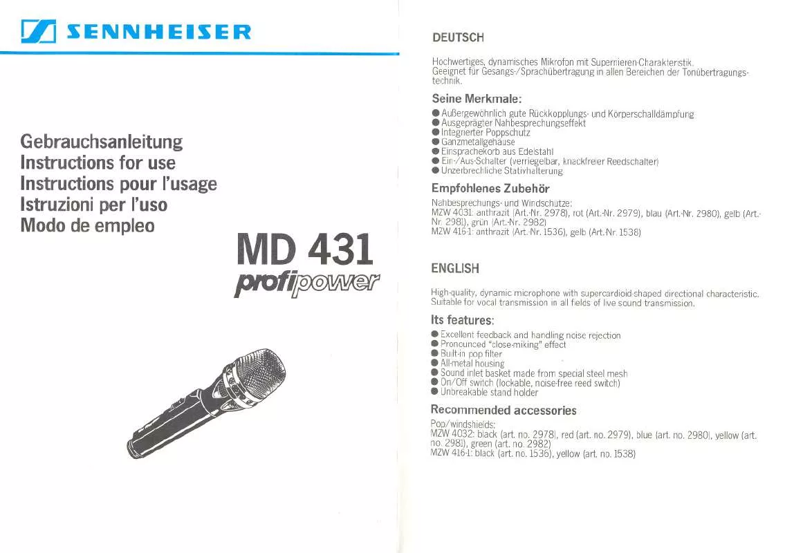 Mode d'emploi SENNHEISER MD 431