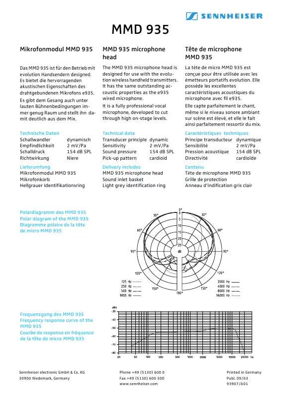 Mode d'emploi SENNHEISER MMD 935