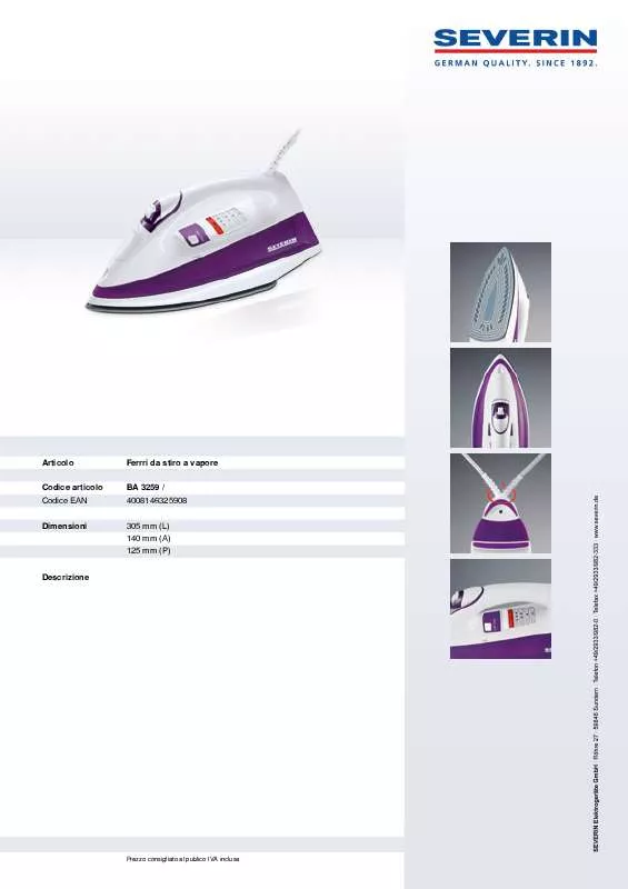 Mode d'emploi SEVERIN DAMPFBÜGELAUTOMAT BA 3259