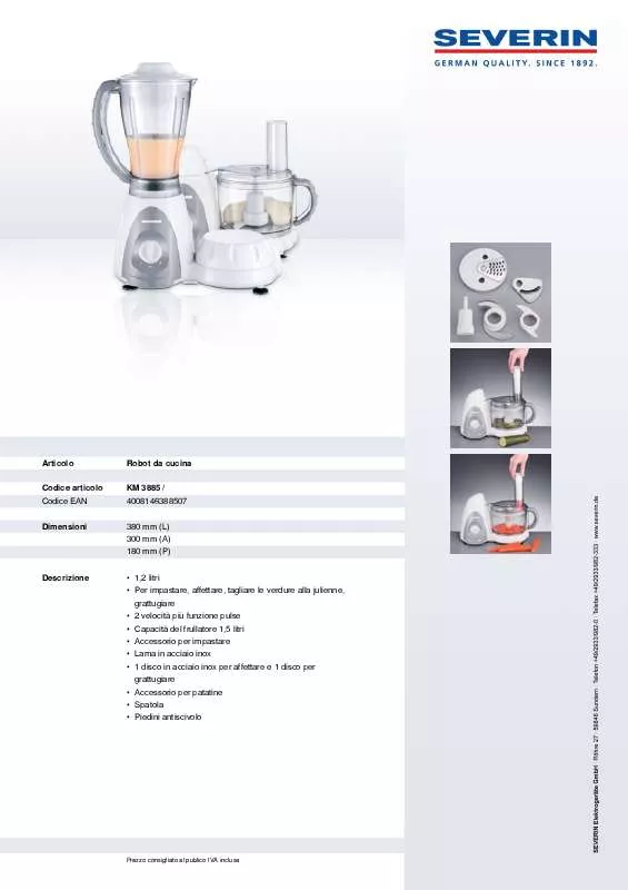 Mode d'emploi SEVERIN KM 3885