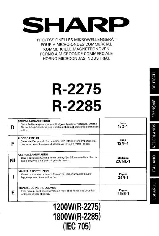 Mode d'emploi SHARP R-2275/2285