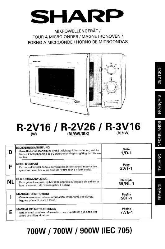 Mode d'emploi SHARP R-2V16/2V26/3V16