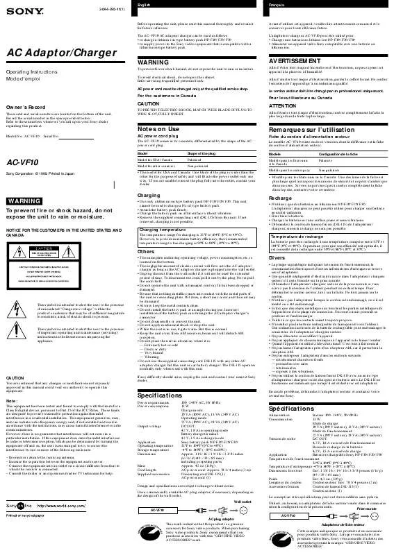 Mode d'emploi SONY AC-VF10