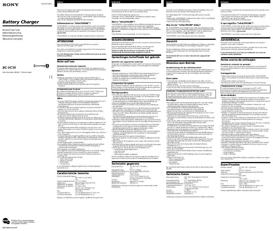 Mode d'emploi SONY BC-VC10