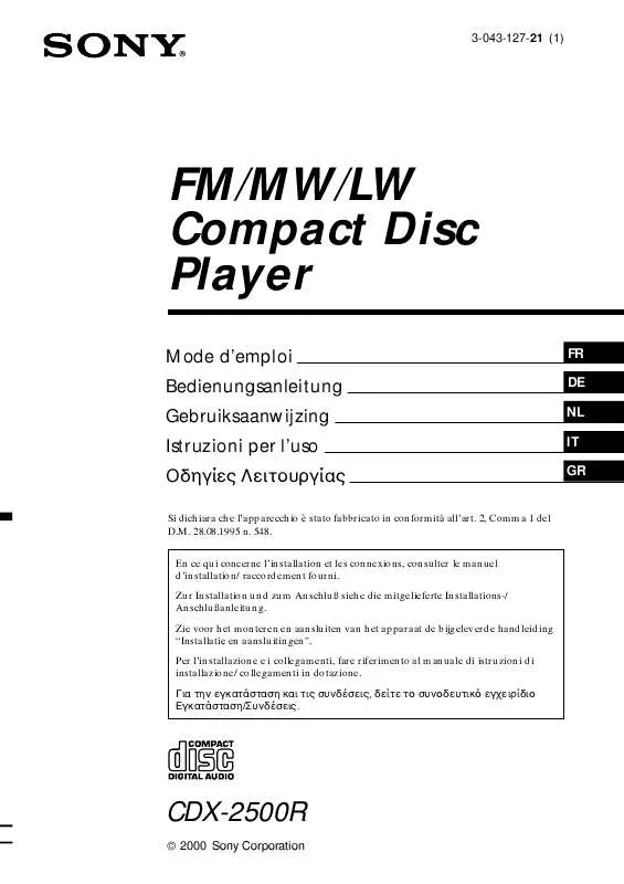 Mode d'emploi SONY CDX-2500R