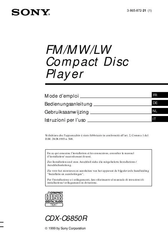 Mode d'emploi SONY CDX-C6850R