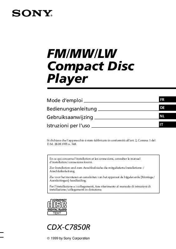 Mode d'emploi SONY CDX-C7850R